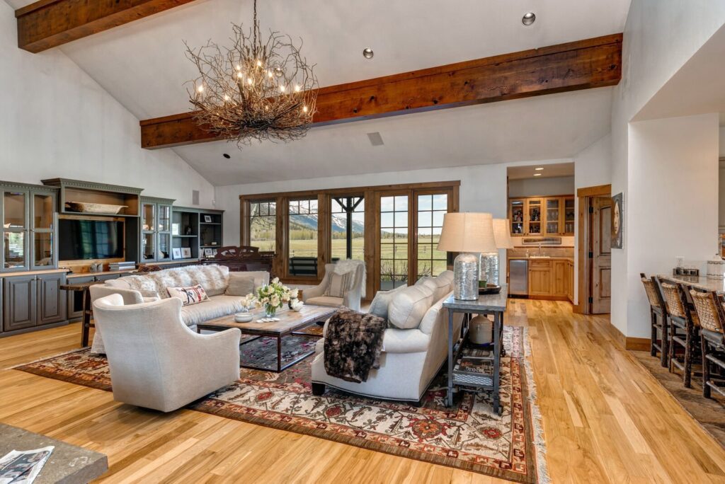 The living room inside of our vacation rentals in Jackson Hole with self-check-in